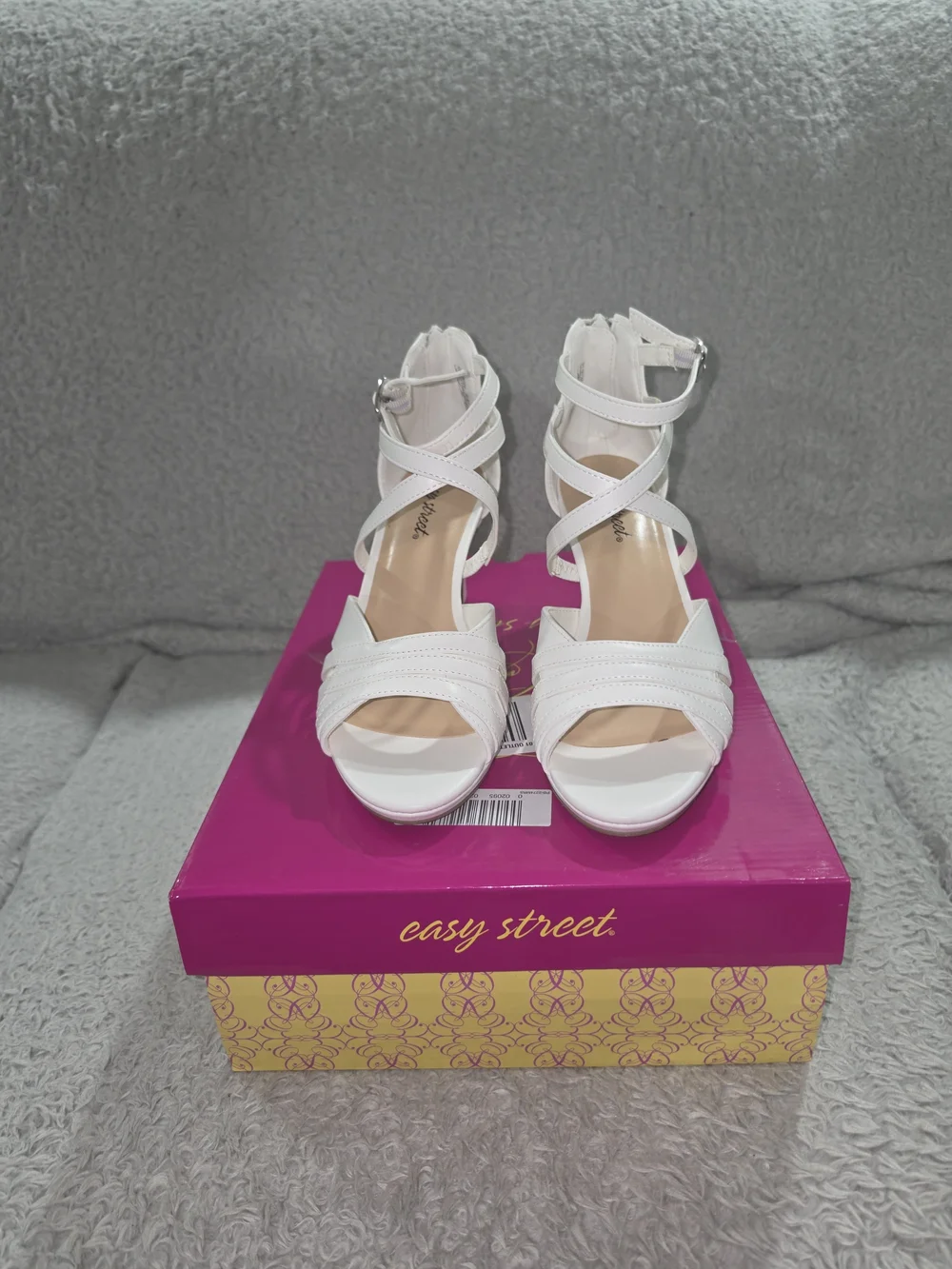 easy street White Strappy Ankle-Wrap Heeled Sandals